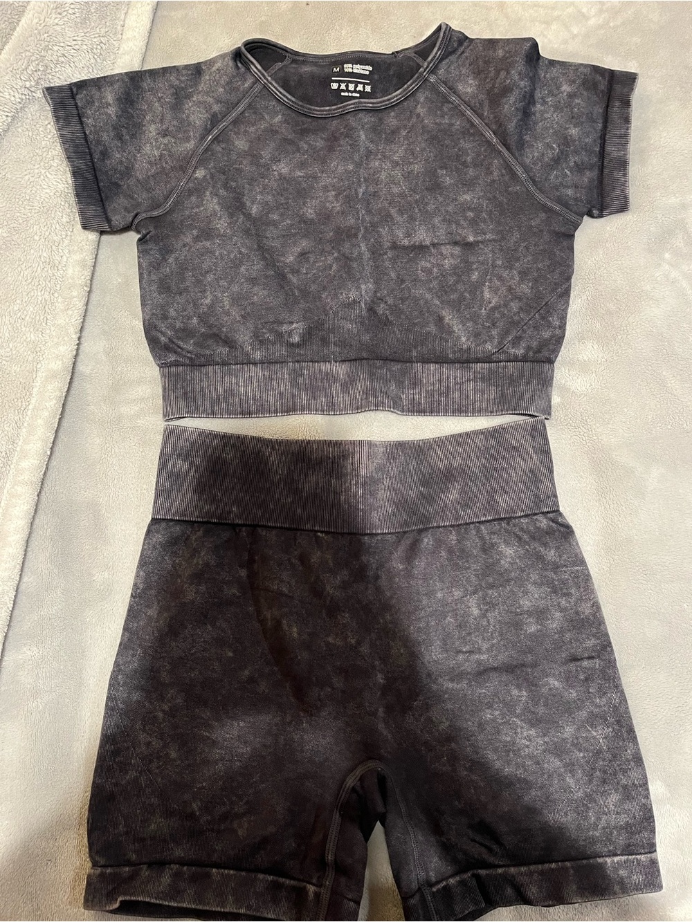 SHEIN Charcoal Marble Wash Athletic Shorts Set